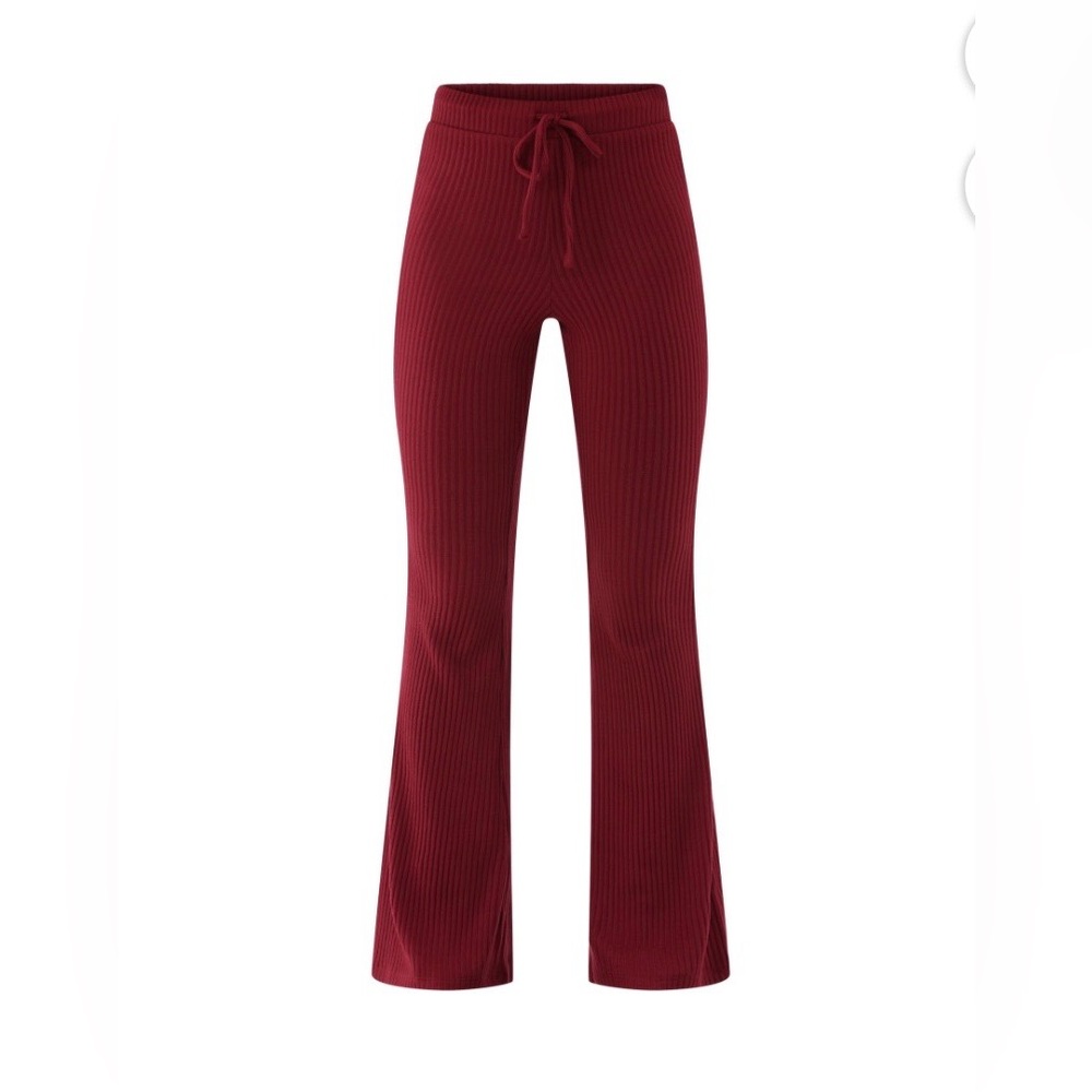 No Boundaries Ribbed Knit Flare Pants - Berry Pink